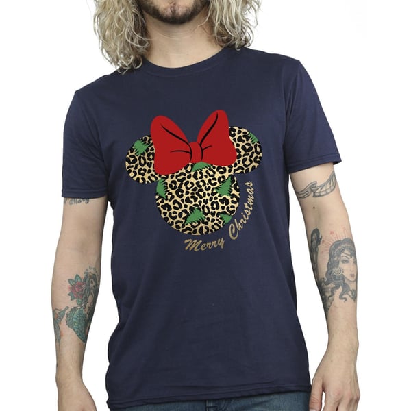 Disney Mens Minnie Mouse Leopard Christmas T-Shirt