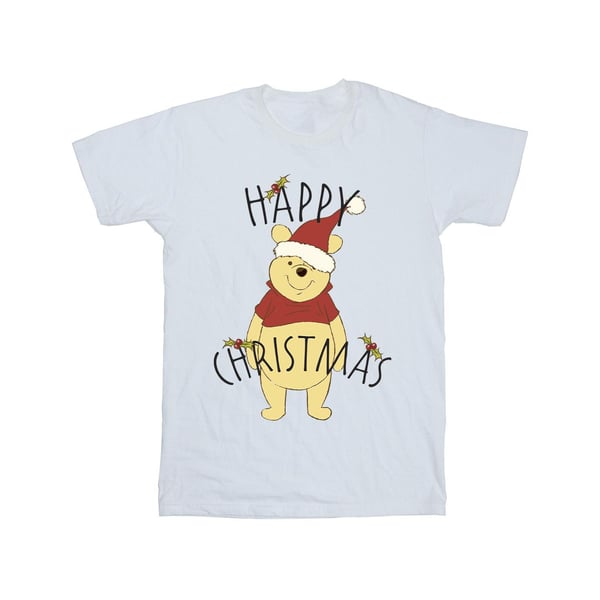 Disney Girls Winnie The Pooh Happy Christmas Holly Cotton T-Shirt