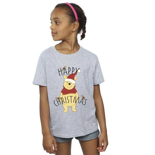Disney Girls Winnie The Pooh Happy Christmas Holly Cotton T-Shirt