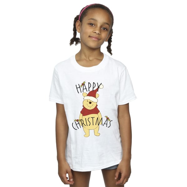 Disney Girls Winnie The Pooh Happy Christmas Holly Cotton T-Shirt