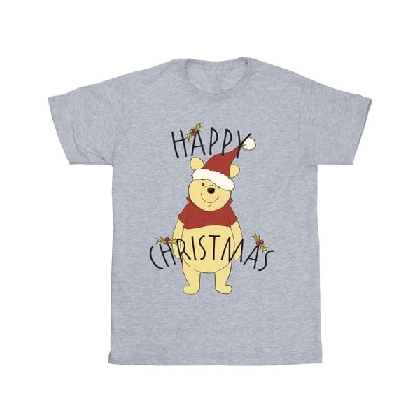 Disney Girls Winnie The Pooh Happy Christmas Holly Cotton T-Shirt