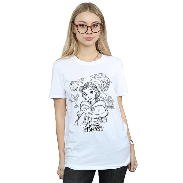 Disney Womens/Ladies Beauty And The Beast Collage Sketch Cotton Boyfriend T-Shirt