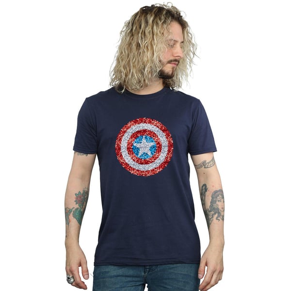 Marvel Mens Captain America Pixelated Shield T-Shirt