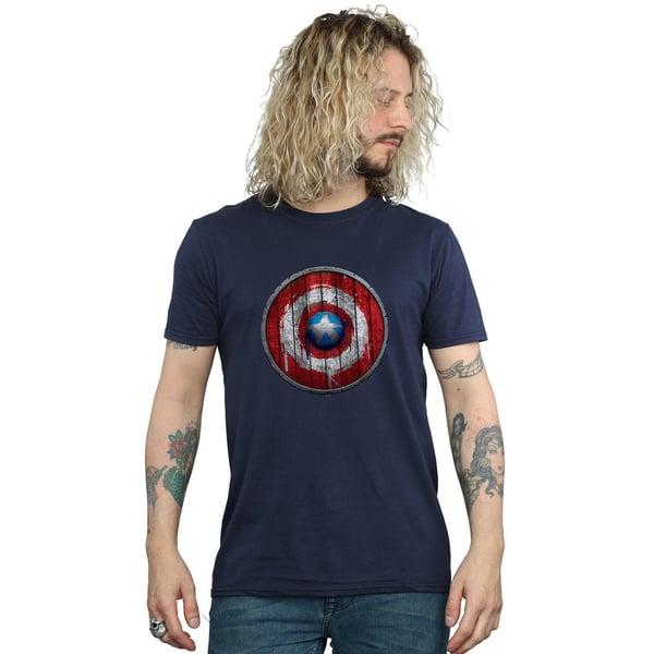 Marvel Mens Captain America Wooden Shield T-Shirt