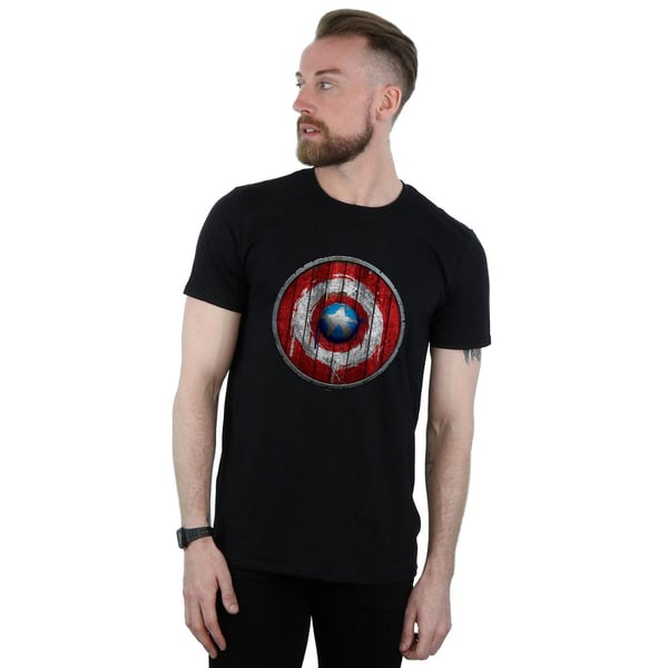 Marvel Mens Captain America Wooden Shield T-Shirt