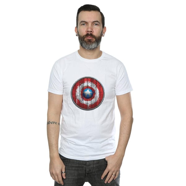 Marvel Mens Captain America Wooden Shield T-Shirt