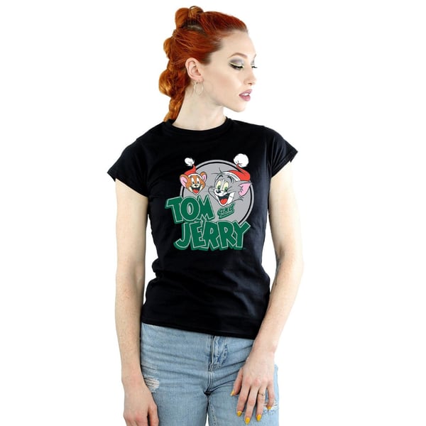 Tom And Jerry Womens/Ladies Christmas Greetings Cotton T-Shirt