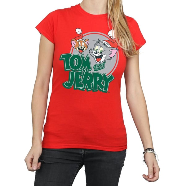 Tom And Jerry Womens/Ladies Christmas Greetings Cotton T-Shirt