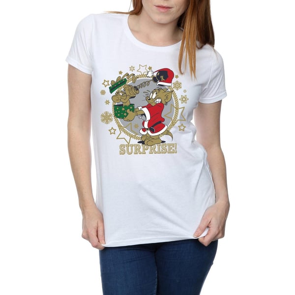 Tom And Jerry Womens/Ladies Christmas Surprise Cotton T-Shirt