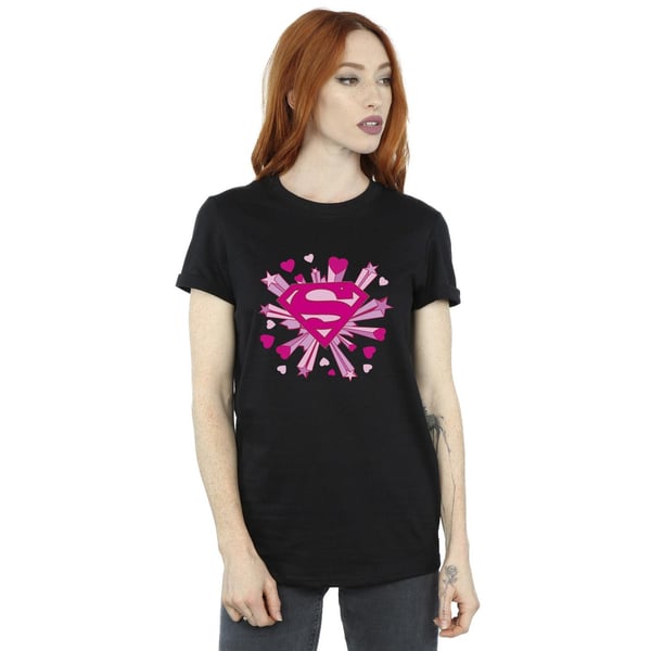 DC Comics Womens/Ladies Superman Pink Hearts And Stars Logo Cotton Boyfriend T-Shirt