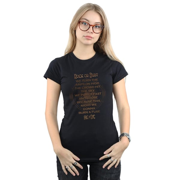 AC/DC Womens/Ladies Rock Or Bust Lyrics Cotton T-Shirt