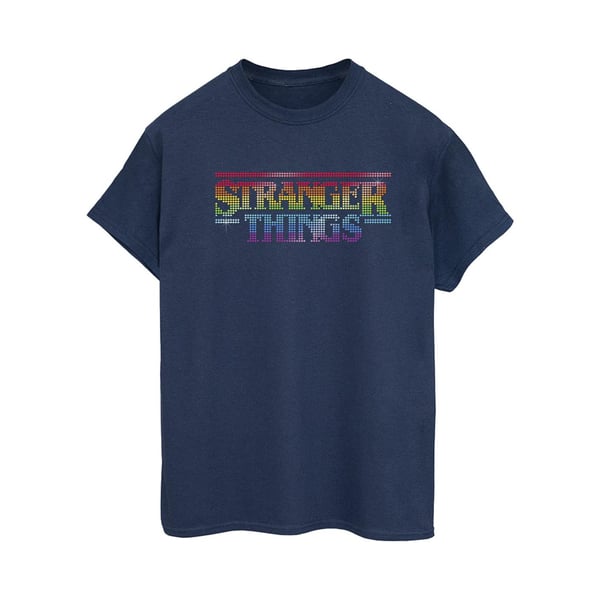 Netflix Dam/Kvinnor Stranger Things Rainbow Dot Logo T-shirt i bomull med boyfriend-passform