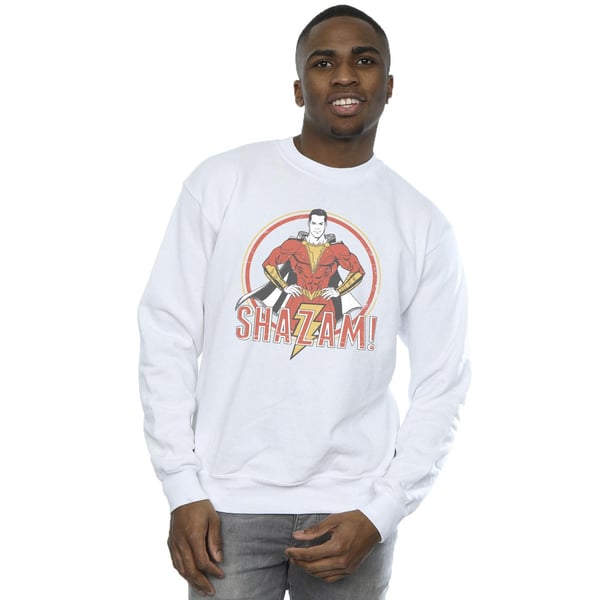 DC Comics Mens Shazam Retro Circle Distressed Sweatshirt