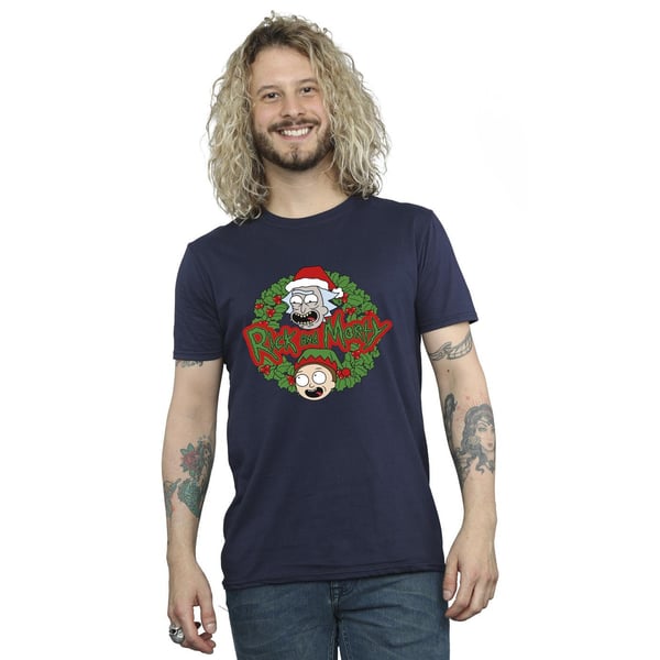 Rick And Morty Mens Christmas Wreath T-Shirt