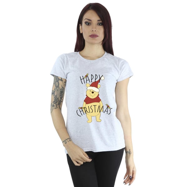 Disney Womens/Ladies Winnie The Pooh Happy Christmas Holly Cotton T-Shirt