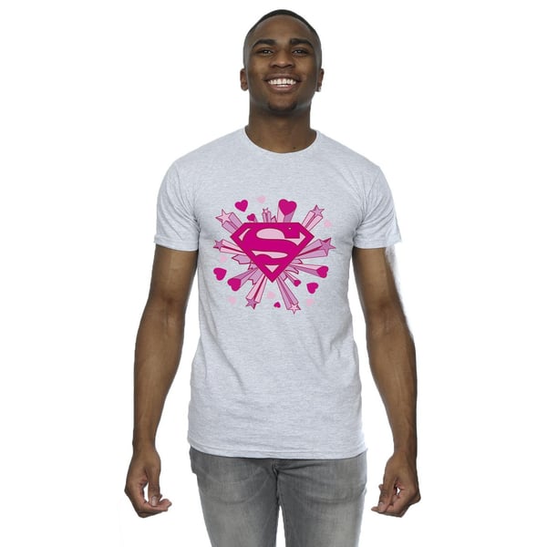 DC Comics Mens Superman Pink Hearts And Stars Logo T-Shirt
