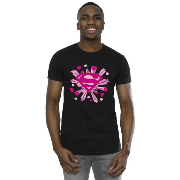 DC Comics Mens Superman Pink Hearts And Stars Logo T-Shirt