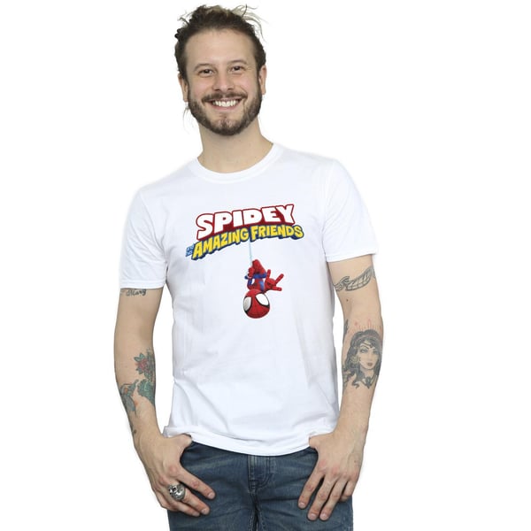 Marvel Mens Spider-Man Hanging Upside Down T-Shirt