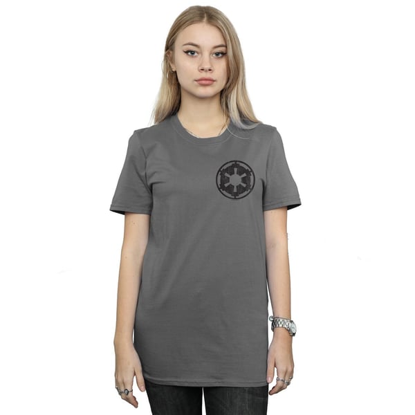 Star Wars Womens/Ladies The Mandalorian Galactic Empire Insignia Breast Print Cotton Boyfriend T-Shirt