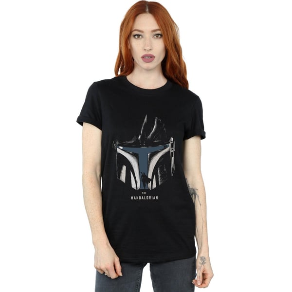 Star Wars Womens/Ladies The Mandalorian Helmet Silhouette Cotton Boyfriend T-Shirt