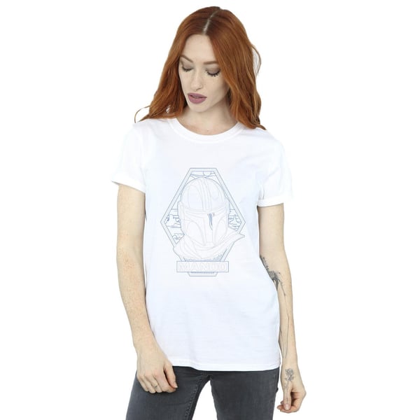 Star Wars Womens/Ladies The Mandalorian Outline Helm Diamond Cotton Boyfriend T-Shirt