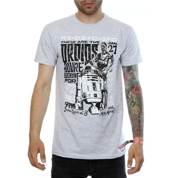 Star Wars Mens R2-D2 And C-3PO Rock Poster T-Shirt