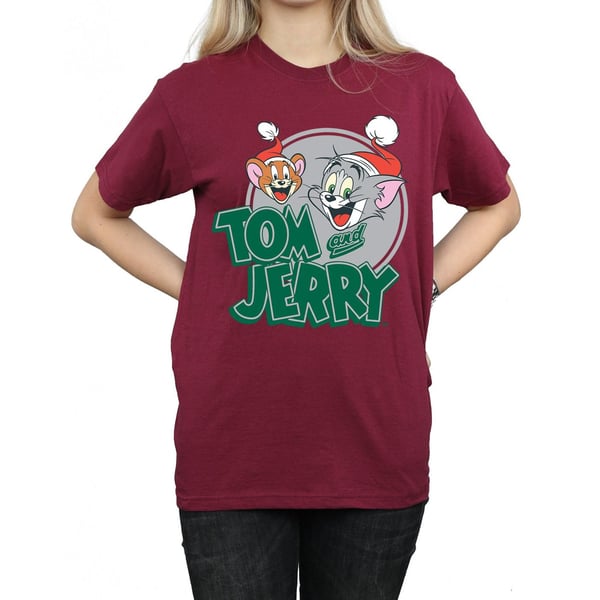 Tom And Jerry Womens/Ladies Christmas Greetings Cotton Boyfriend T-Shirt