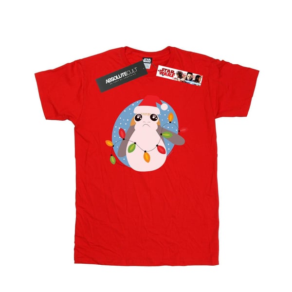 Star Wars Mens The Last Jedi Porg Christmas Lights T-Shirt