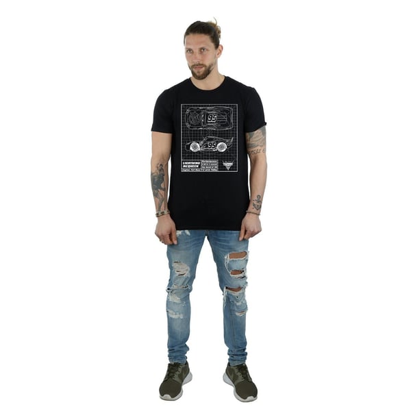 Cars Mens Lightning McQueen Blueprint Cotton T-Shirt