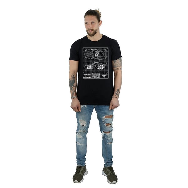 Cars Mens Lightning McQueen Blueprint Cotton T-Shirt