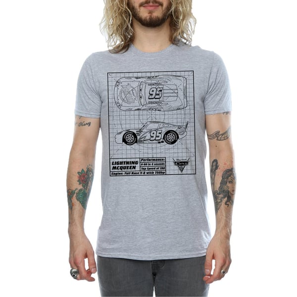 Cars Mens Lightning McQueen Blueprint Cotton T-Shirt
