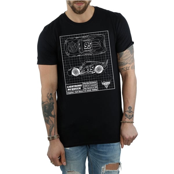Cars Mens Lightning McQueen Blueprint Cotton T-Shirt