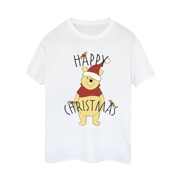 Disney Womens/Ladies Winnie The Pooh Happy Christmas Holly Cotton Boyfriend T-Shirt