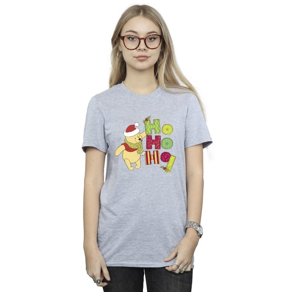 Disney Womens/Ladies Winnie The Pooh Ho Ho Ho Scarf Cotton Boyfriend T-Shirt
