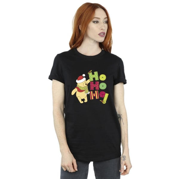 Disney Womens/Ladies Winnie The Pooh Ho Ho Ho Scarf Cotton Boyfriend T-Shirt
