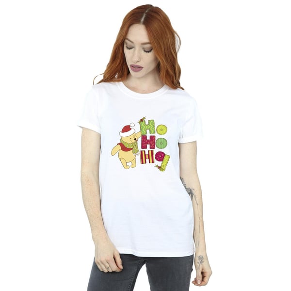 Disney Womens/Ladies Winnie The Pooh Ho Ho Ho Scarf Cotton Boyfriend T-Shirt