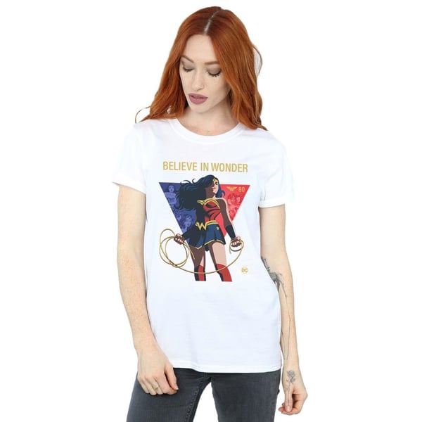 DC Comics Womens/Ladies Wonder Woman 80th Anniversary Believe In Wonder Pose Cotton Boyfriend T-Shirt
