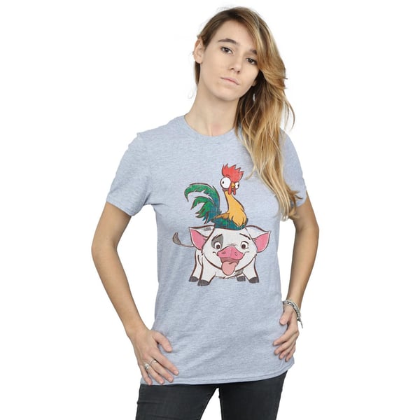 Disney Womens/Ladies Moana Hei Hei And Pua Cotton Boyfriend T-Shirt