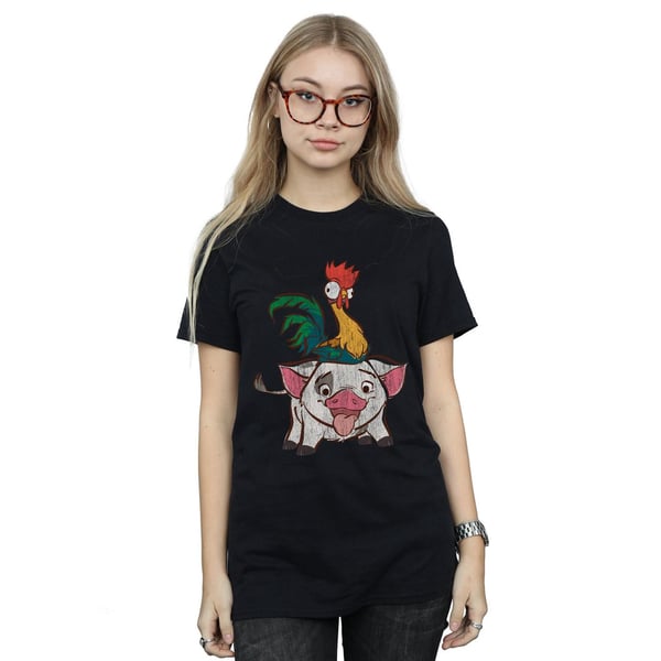 Disney Womens/Ladies Moana Hei Hei And Pua Cotton Boyfriend T-Shirt