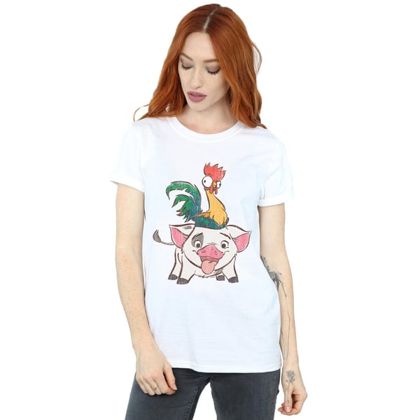 Disney Womens/Ladies Moana Hei Hei And Pua Cotton Boyfriend T-Shirt