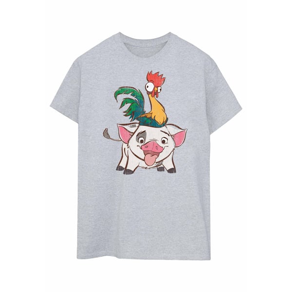 Disney Womens/Ladies Moana Hei Hei And Pua Cotton Boyfriend T-Shirt