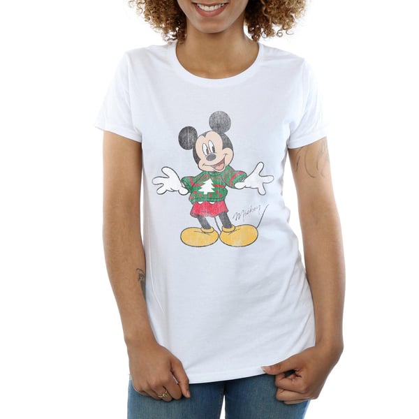 Disney Womens/Ladies Mickey Mouse Christmas Jumper Cotton T-Shirt