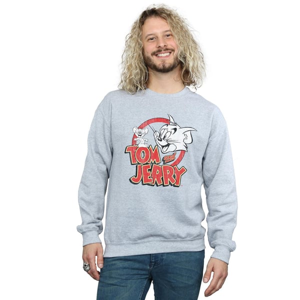 Tom And Jerry Mens Distressed Logo Sweatshirt