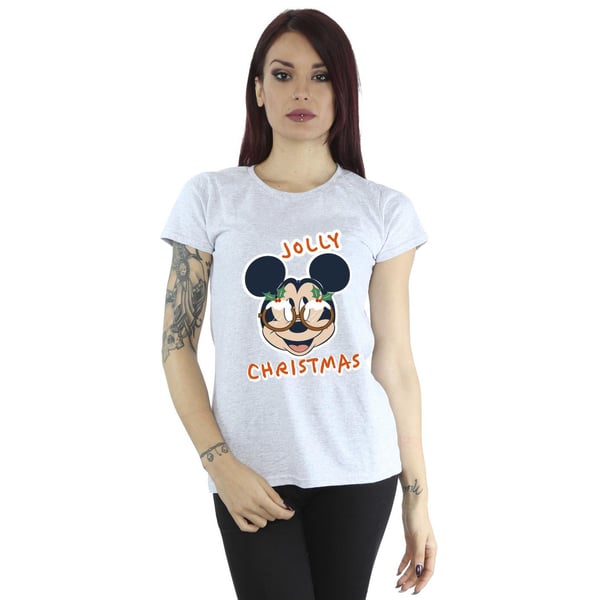 Disney Womens/Ladies Mickey Mouse Jolly Christmas Glasses Cotton T-Shirt