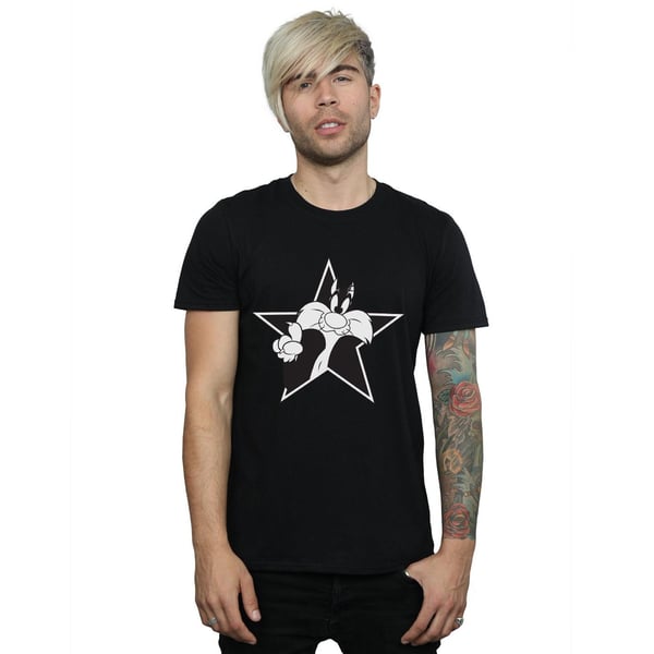 Looney Tunes Mens Sylvester Mono Star T-Shirt