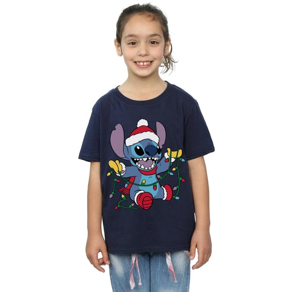 Disney Girls Lilo And Stitch Christmas Lights Cotton T-Shirt