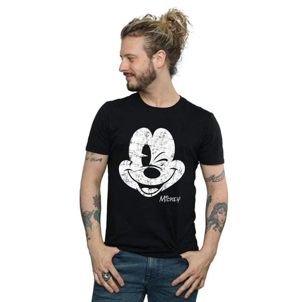 Disney Mens Mickey Mouse Distressed Face T-Shirt