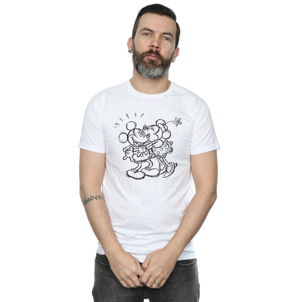 Disney Mens Mickey And Minnie Mouse Kiss Sketch T-Shirt