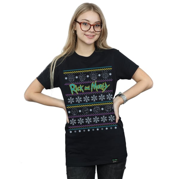 Rick And Morty Womens/Ladies Christmas Faces Cotton Boyfriend T-Shirt