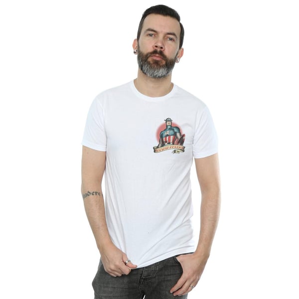 Marvel Mens Captain America Tattoo Breast Print T-Shirt